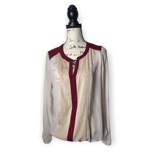 Charming Charlie Colorblock Semi-Sheer V-Neck Blouse | Size M